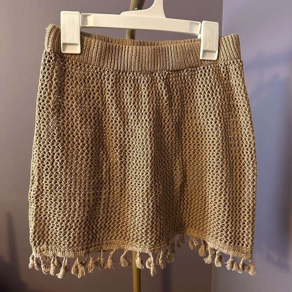Other - Knit Swimsuit Cover Up Fringe Tassel Skirt Taupe Brown M XS